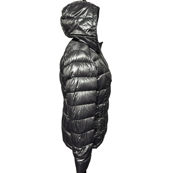 Calvin Klein Puffer Jacket Womens XL Gray Packable Premium Down Hooded Full Zip - Picture 9 of 13